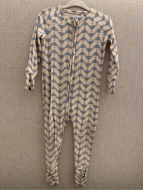 Brave Little Ones Organic Beige & Navy Zip-Front Footed One-Piece for Kids